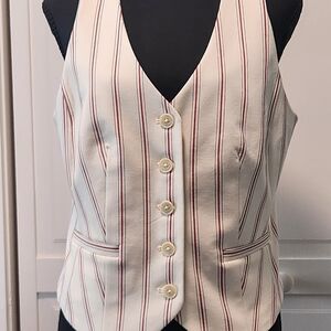 Express Cream Striped Vest with Red & Black Pinstripes